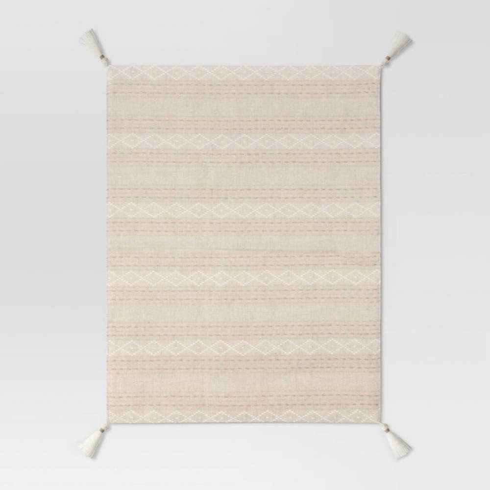 Target Threshold Cotton Ikat Printed Khaki and Beige Placemats with Fringe x8